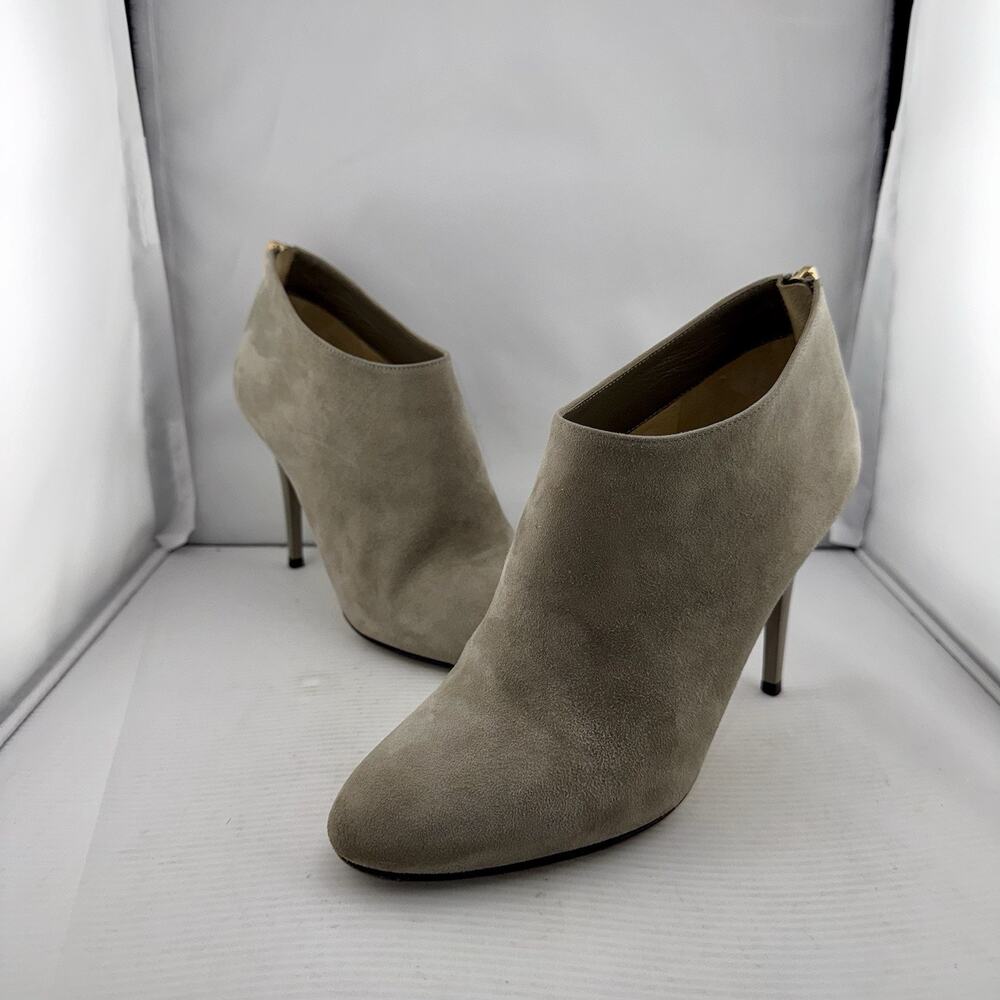 Jimmy Choo Taupe Suede Ankle Booties 37.5‎ (7.5US) High Heel Stiletto Zip Italy